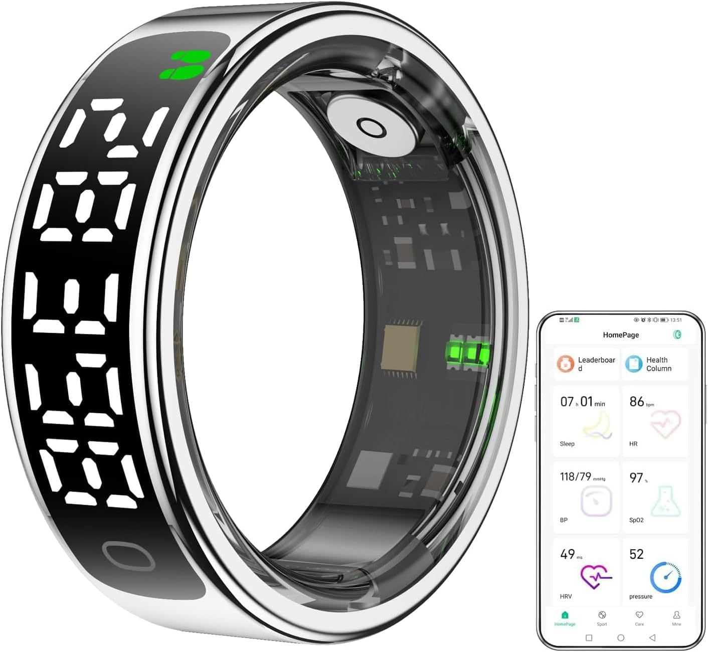Bague intelligente pour le suivi de la santé avec écran et surveillance du sommeil — Traqueur de condition physique