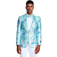 Light Blue Tuxedo with Shawl Lapel and Paisley Print — Mens Suits & Blazers