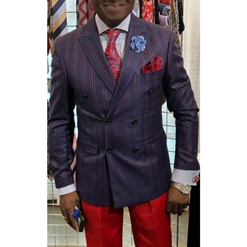 Costume à Rayures Bleu Marine et Rouge à Double Boutonnage par AlbertoNardoniStore — Costumes et vestons pour hommes