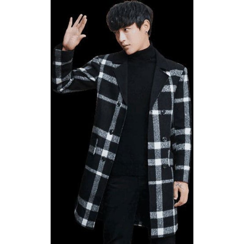 Hommes Noir Couleur Plaid Pardessus — Accessoires de mode