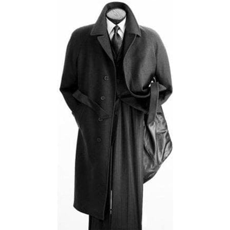 Manteau Long en Laine Noir pour Hommes avec Ceinture par Alberto Nardoni — Ceinture en cuir