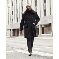Men's Black Wool Topcoat with Fur Collar — Winter Jacket Men