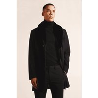 Men's Black Wool Overcoat with Fur Collar