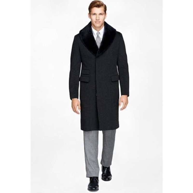 Manteau Peacoat Noir avec Col en Fourrure pour Hommes par AlbertoNardoniStore — Veste d'hiver Hommes