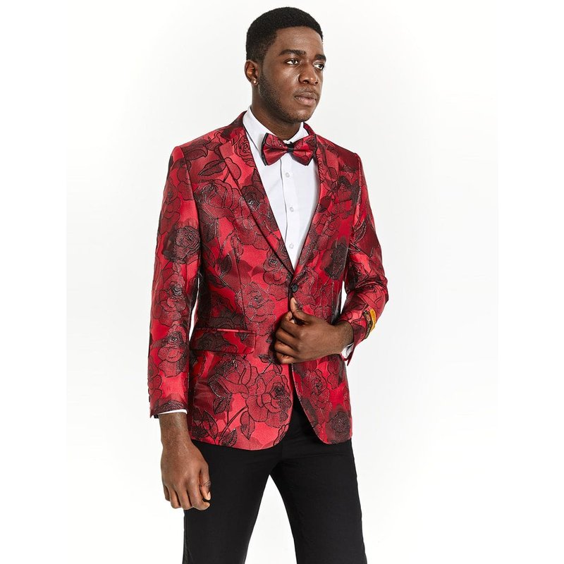 Veste de Tuxedo Dîner Florale Paisley Rouge pour Hommes — Costumes et vestons pour hommes