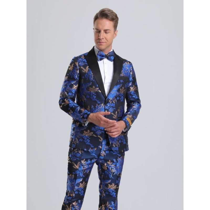 Tuxedo floral paisley bleu royal et or pour homme — Costumes et vestons pour hommes