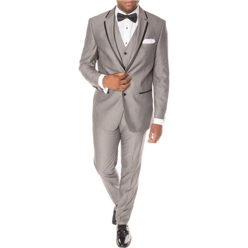 Tuxedo en Sharkskin Gris avec Bordure — Costumes et vestons pour hommes