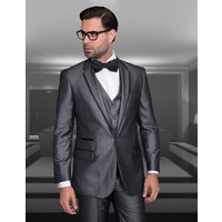 Alberto Nardoni Men's One Button Satin Trim Notch Tuxedo - Grey
