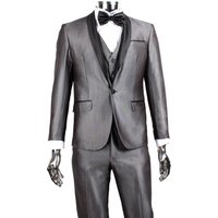 Men's Slim Fit 1 Button Shawl Lapel Vested Tuxedo in Silver Grey