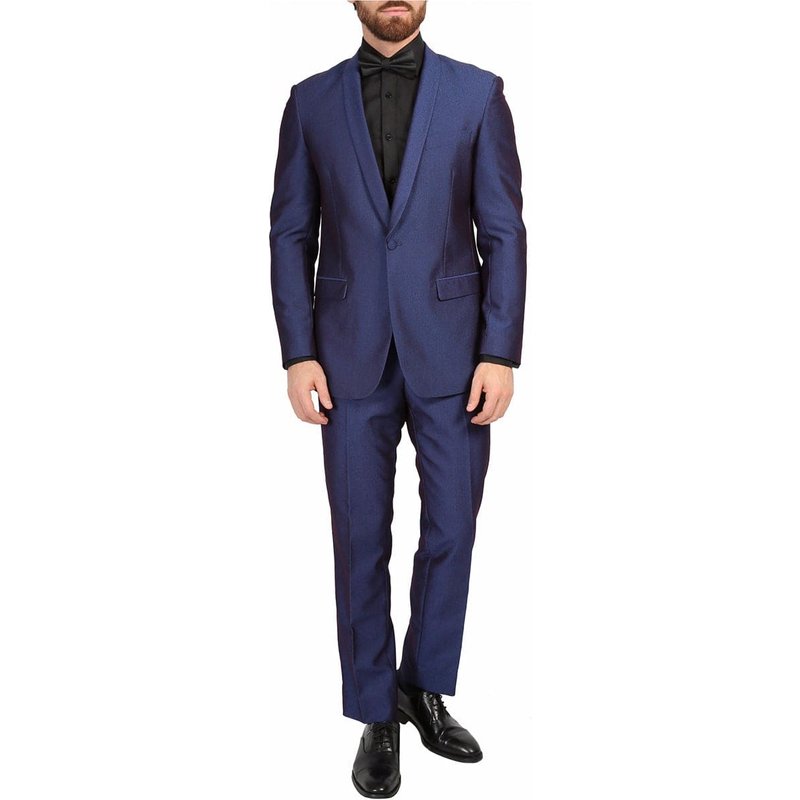 Tuxedo en Sharkskin à Col Châle Slim Fit pour Hommes en Bleu Marine — Costumes et vestons pour hommes