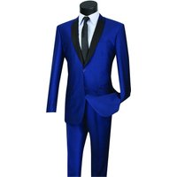 Mens 2 Button Shawl/Peak Hybrid Sharkskin Tuxedo Navy Blue — Mens Suits & Blazers