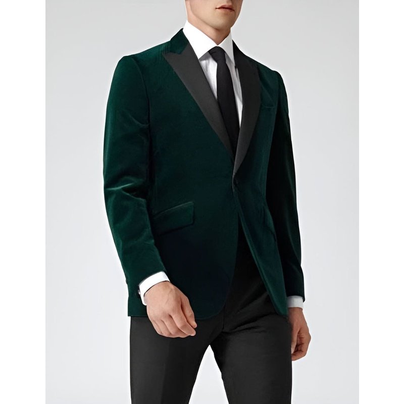 Blazer pour hommes en velours vert foncé à coupe ajustée