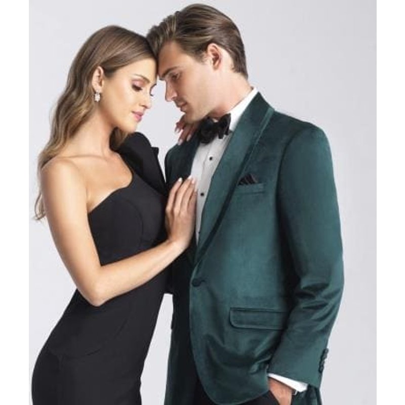 Veste de Dîner en Velours pour Homme avec Col Châle Décoratif en Vert — Costumes et vestons pour hommes