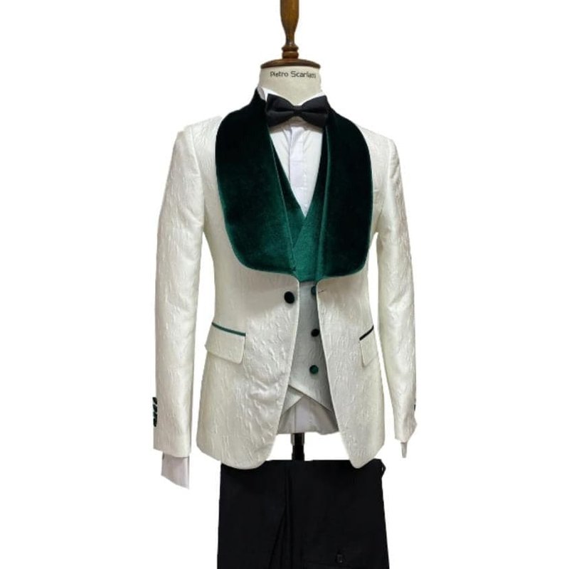 Veste de dîner en velours ivoire et vert chasseur — Costumes et vestons pour hommes