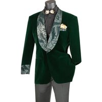 Men's Blue Velvet Jacket with Wide Shawl Lapel