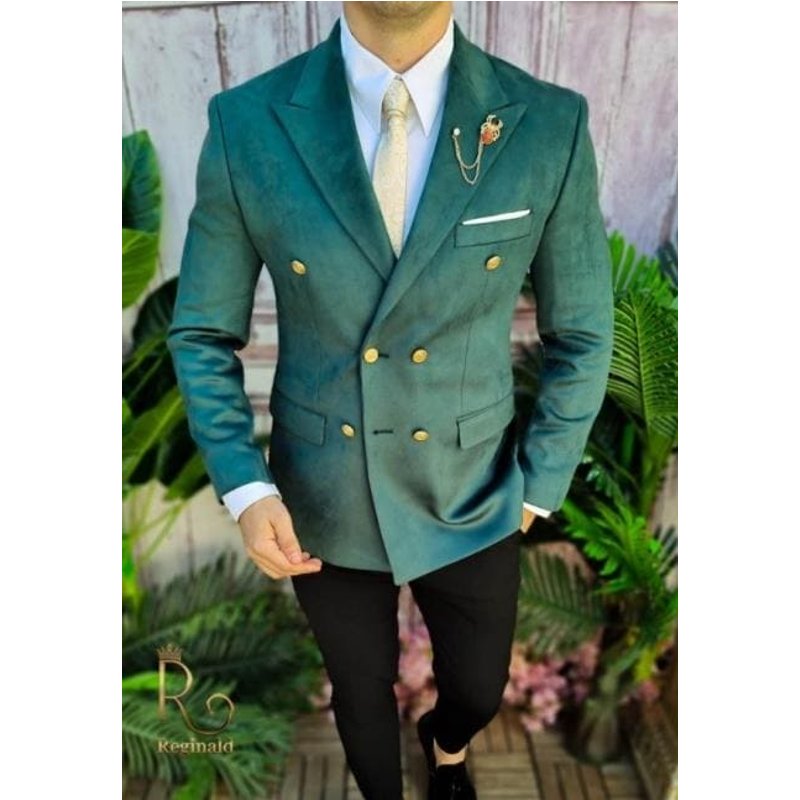 Hommes Blazer - Tissu de velours vert - Double blazer — Costumes et vestons pour hommes