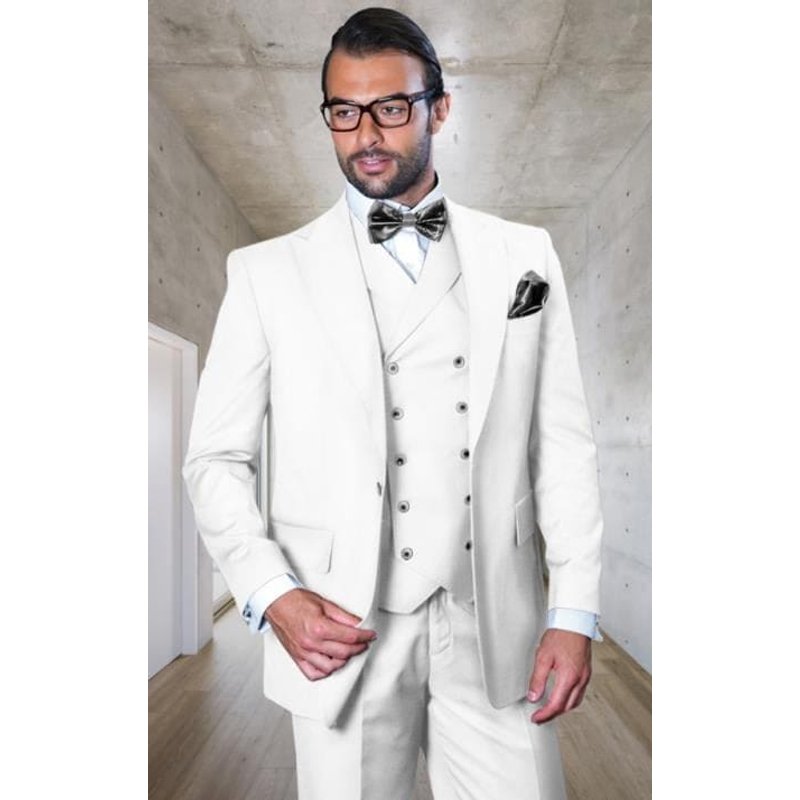 Costume Blanc - Coupe Classique avec Gilet Croisé et Pantalons Plissés — Costumes et vestons pour hommes