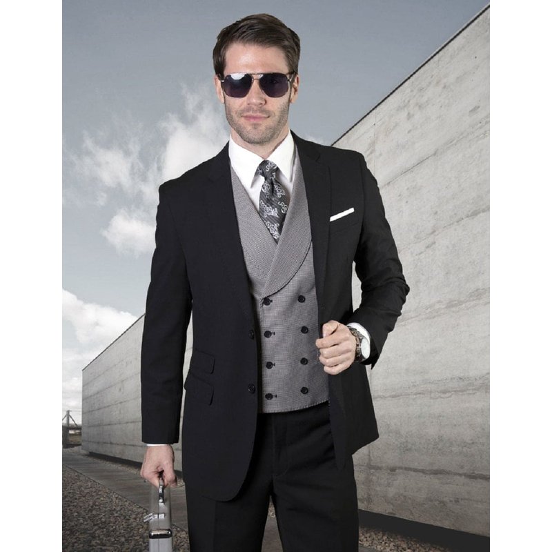 Alberto Nardoni Men's 2 Button Notch Lapel Wool Suit with Vest
