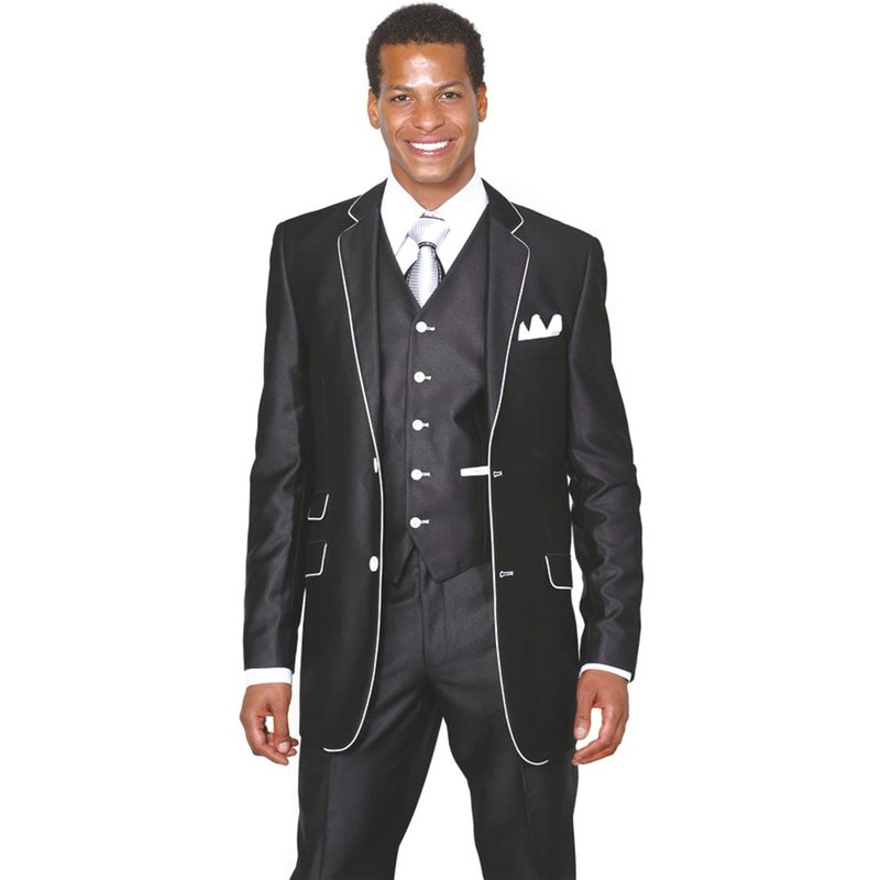 Alberto Nardoni Men's 2 Button Vested Trim Tuxedo - Black — Mens Suits & Blazers