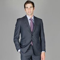 Costume ajusté noir et bleu à rayures pour hommes