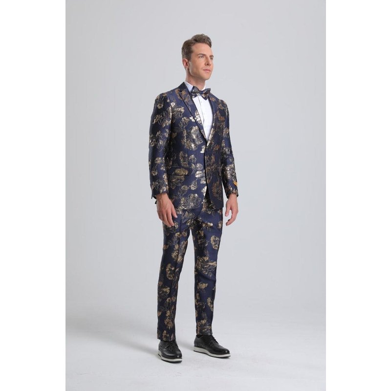 Tuxedo Floral Paisley Bleu Marine et Or pour Hommes — Costumes et vestons pour hommes