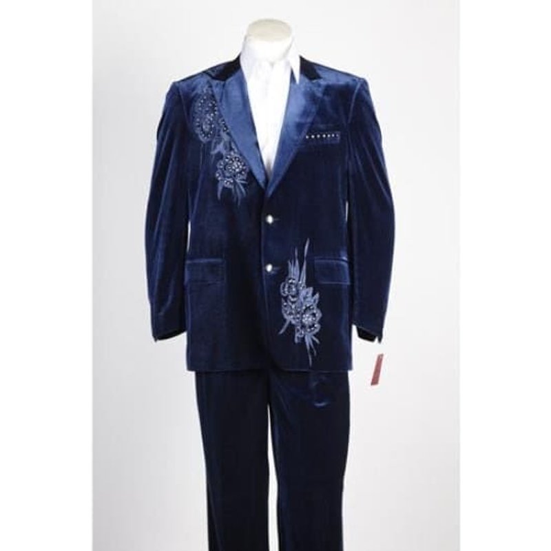 Alberto Nardoni Men's 2 Button Midnight Blue Velvet Suit Jacket — Mens Suits & Blazers