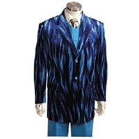 Alberto Nardoni Men's Blue Velvet Zebra Print Suit with Vest