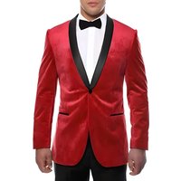 Christmas Red Blazer 1 Button Black Shawl Lapel Velvet