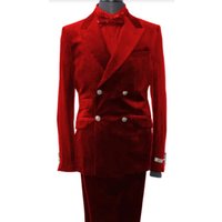 Alberto Nardoni Velvet Double Breasted Slim Fit Suit Red
