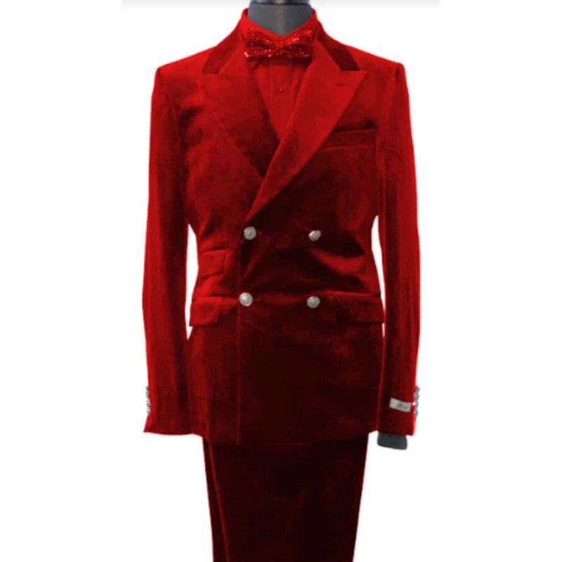 Costume en Velours Alberto Nardoni - Costume Double Boutonnage Ajusté Rouge — Costumes et vestons pour hommes