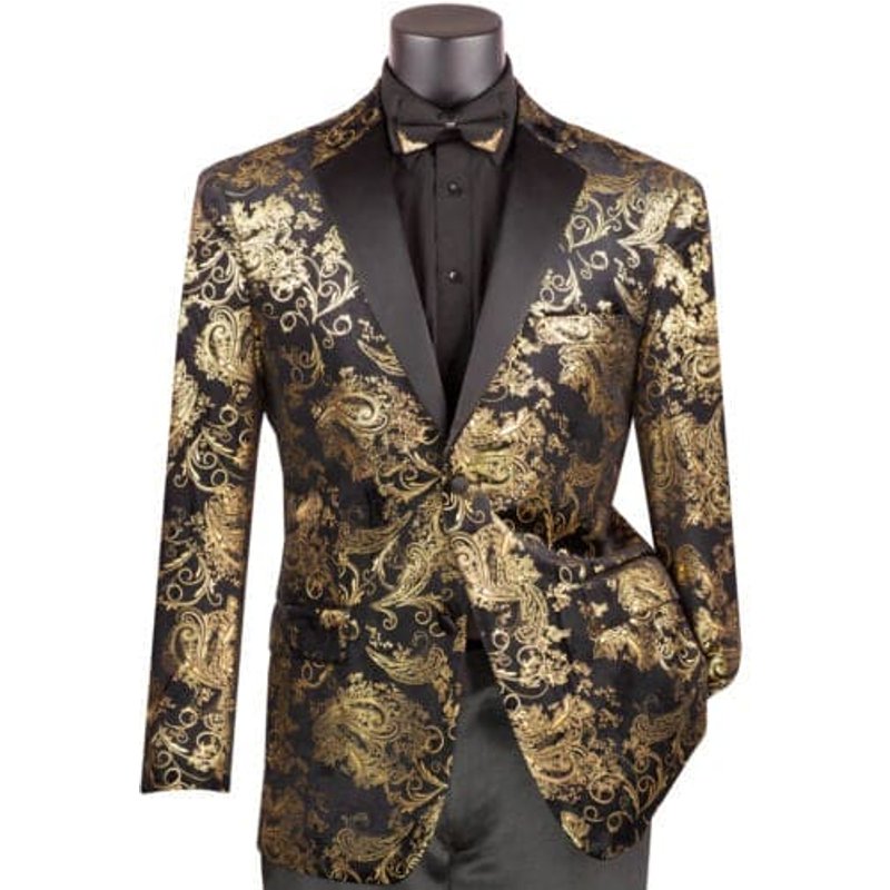 Veste de Tuxedo pour Homme en Or et Noir à Motif Paisley d'Alberto Nardoni — Costumes et vestons pour hommes