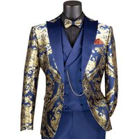 Veste de Tuxedo 3 pièces moderne en bleu marine et or d'Alberto Nardoni — Costumes et vestons pour hommes