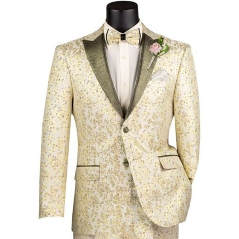 Tuxedo Slim Fit Jacquard Beige Champagne pour Hommes Alberto Nardoni — Costumes et vestons pour hommes