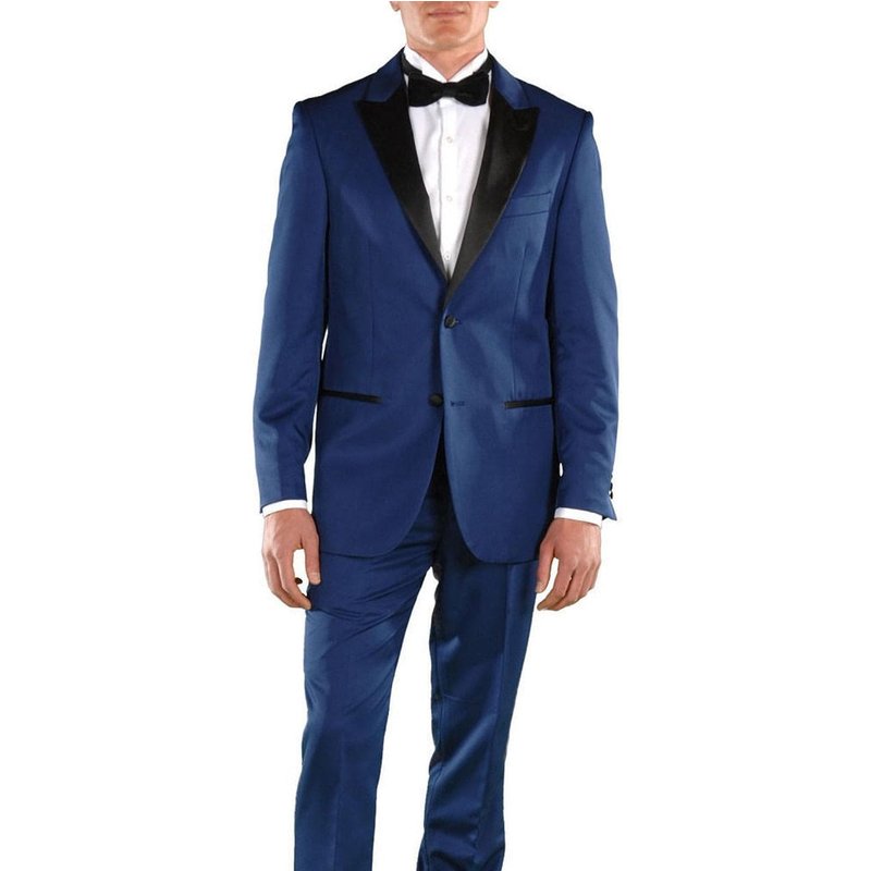 Tuxedo Slim Fit Bleu pour Hommes avec Revers Noir Alberto Nardoni — Costumes et vestons pour hommes