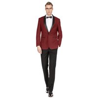 Bal de fin d’année pour hommes | Smoking châle bordeaux coupe slim pour mariage
