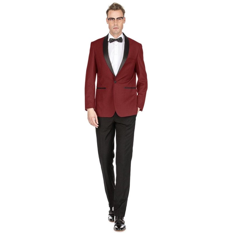 Bal de fin d’année pour hommes | Smoking châle bordeaux coupe slim pour mariage — Costumes et vestons pour hommes