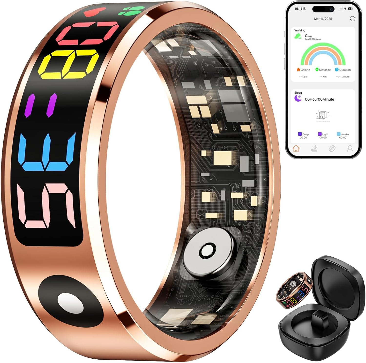 Bague Intelligente Suivi Fitness & Santé avec Écran — Traqueur de condition physique