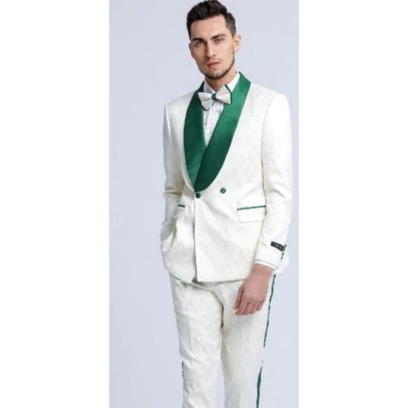 Costume Tuxedo Vert Émeraude à Double Boutonnage avec Pantalon — Costumes et vestons pour hommes