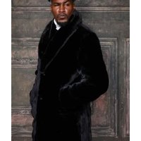 Men's Black Double Breasted Coat with Peak Lapel