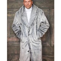 Men's Silver Double Breasted Coat with Peak Lapel