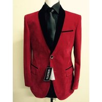 Men's Red Velvet Holiday Suit with Black Lapels
