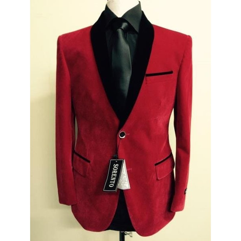 Veste de Noël en Velours Rouge pour Homme avec Revers Noirs — Costumes et vestons pour hommes