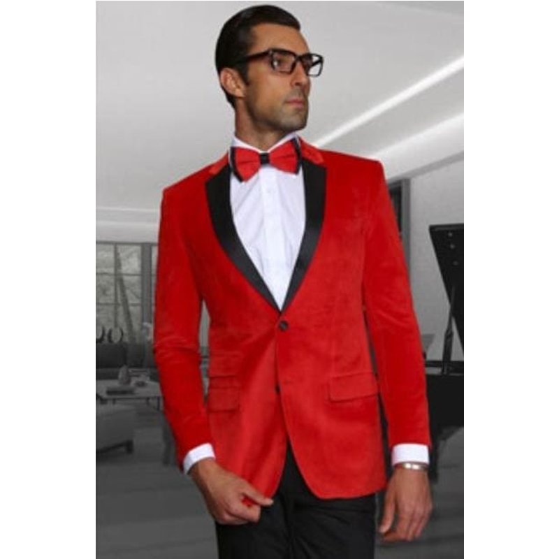 Blazer Tuxedo en Velours Rouge pour Hommes Alberto Nardoni — Costumes et vestons pour hommes