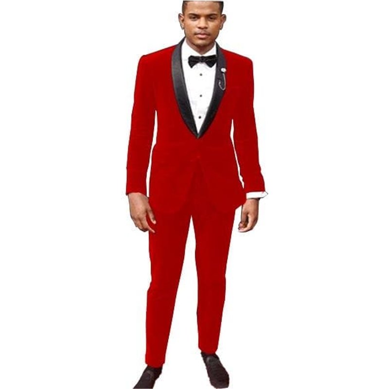 Costume de Fête - Veste Tuxedo Rouge et Pantalons en Velours pour Hommes — Costumes et vestons pour hommes