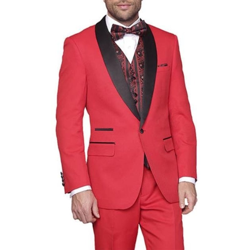 Costume de Fête Alberto Nardoni - Tuxedo Rouge et Noir Ajusté — Costumes et vestons pour hommes