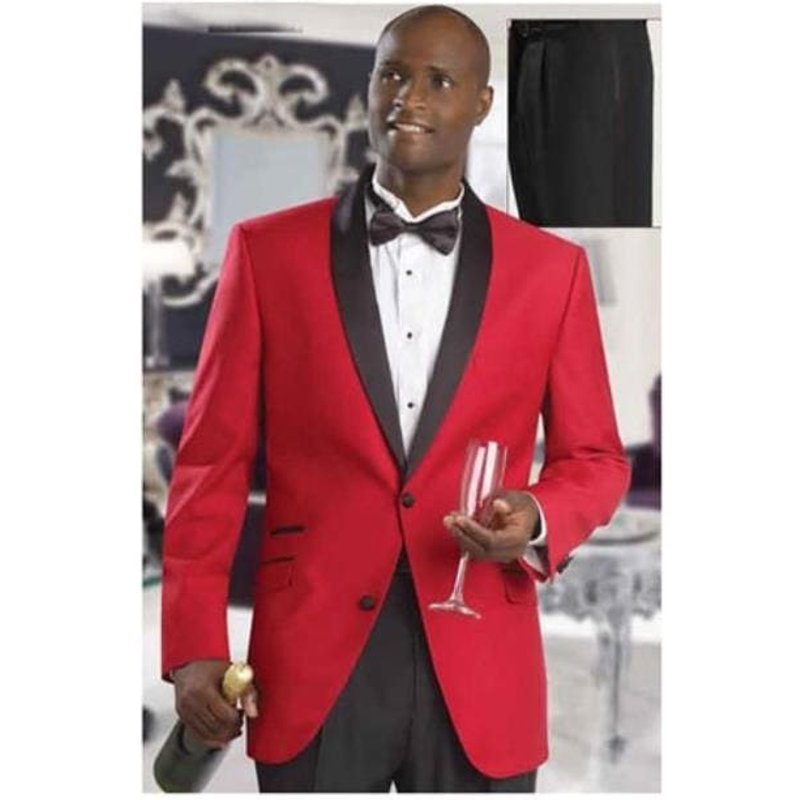 Alberto Nardoni Costume des Fêtes - Tuxedo Rouge pour Hommes avec Revers Noir — Costumes et vestons pour hommes