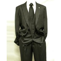 Alberto Nardoni Men's 2 Button Gangster Pinstripe Suit in Black