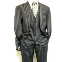 Alberto Nardoni Men's 2 Button Black Pinstripe Gangster Suit