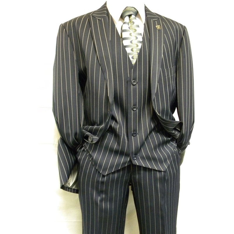 Alberto Nardoni Men's 2 Button Black Pinstripe Gangster Suit — Mens Suits & Blazers