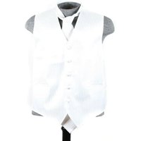 White Tonal Stripe Vest Set